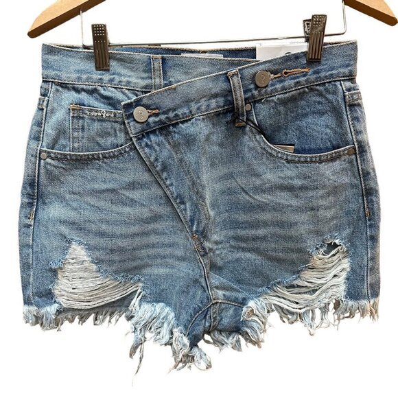 NWT Insane Gene High Rise Crossover Distressed Denim Shorts Cutoff Size Small - Picture 3 of 8